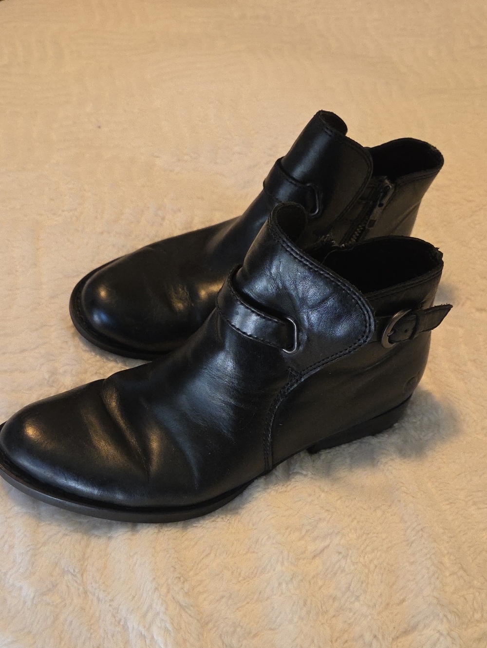 Black Leather Ankle Booties with Side Buckle